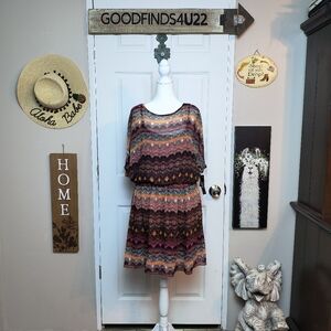 A. Byer Aztec Printed Cold Shoulder Multicolor  Semi Sheer Dress Medium